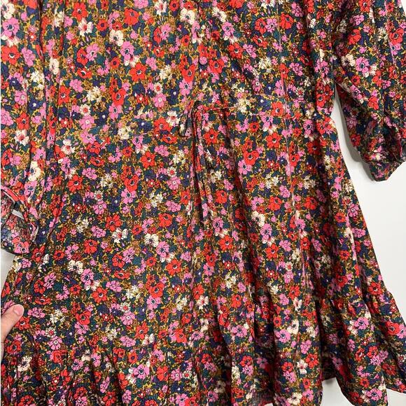 Shop The Mint Floral Ruffle Sleeve Mini Dress Gold Combo Multicolor Size XL - Picture 5 of 7